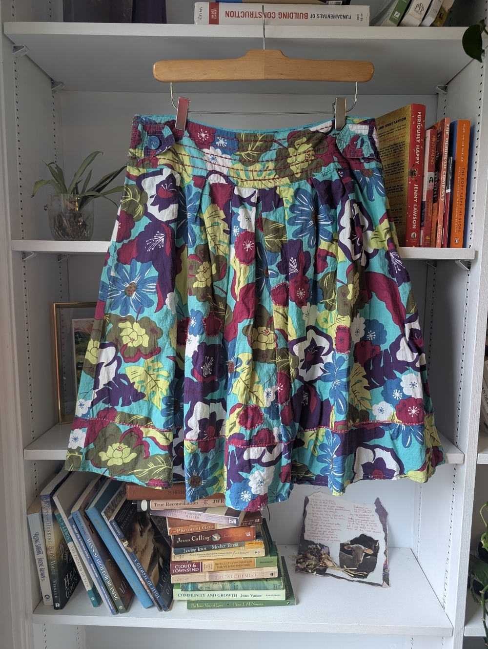 Y2K Floral A Line Skirt Teal Purple Green Size XL Feminine Summer Fairy Whimsi